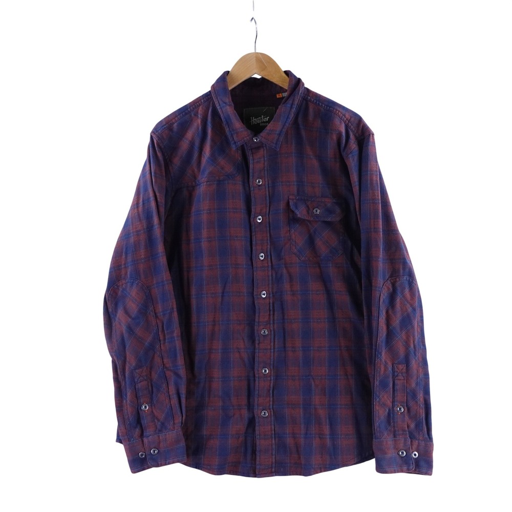 Howler Brothers Harkers Mens XL Flannel Shirt Burgundy Navy Plaid Button Down